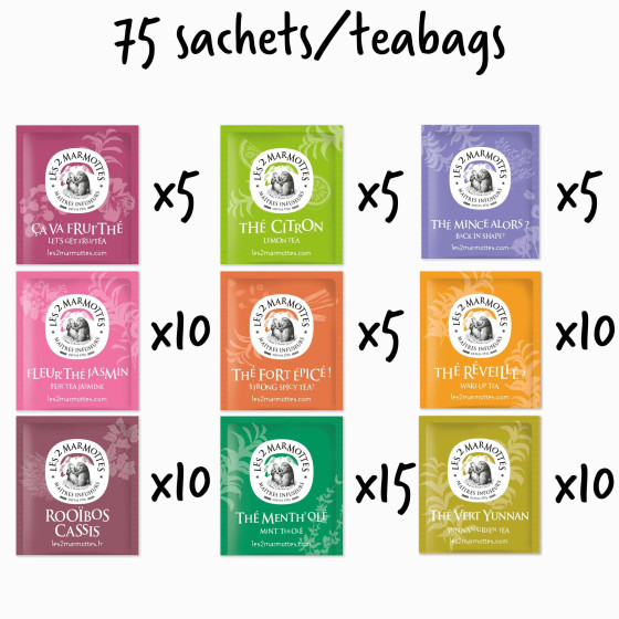 Idée cadeau : un coffret de thés de 75 sachets, fabriqué en France, thés bios et sans arômes ajoutés Idée cadeau : un coffret de thés de 75 sachets, fabriqué en France, thés bios et sans arômes ajoutés