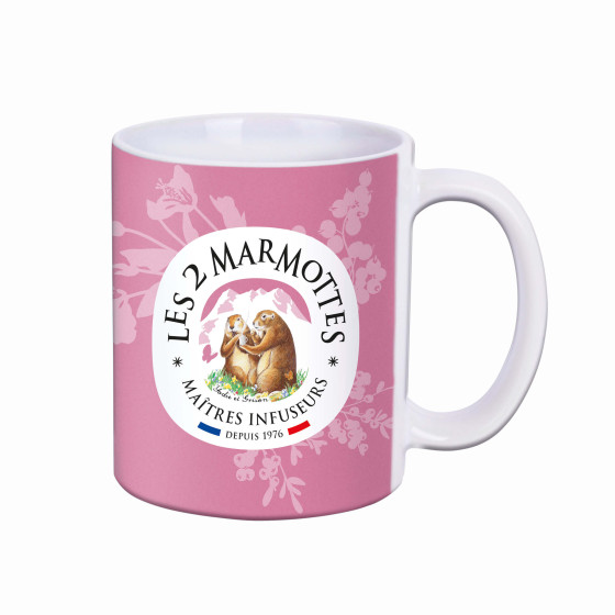 Détail du mug rose les 2 marmottes