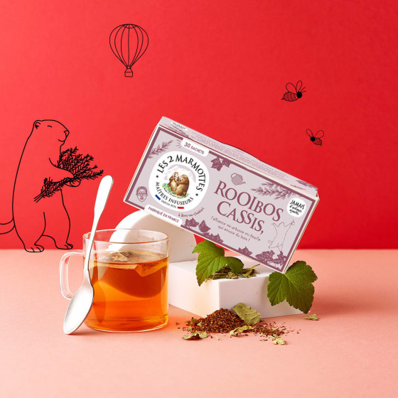 Rooibos bio et feuilles de cassis - tisane Les 2 Marmottes - Made in France - Sans arômes ajoutés