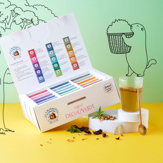 coffret cadeau tisanes et thés made in france, le coffret découverte les 2 marmottes 15 parfums coffret cadeau tisanes et thés made in france, le coffret découverte les 2 marmottes 15 parfums