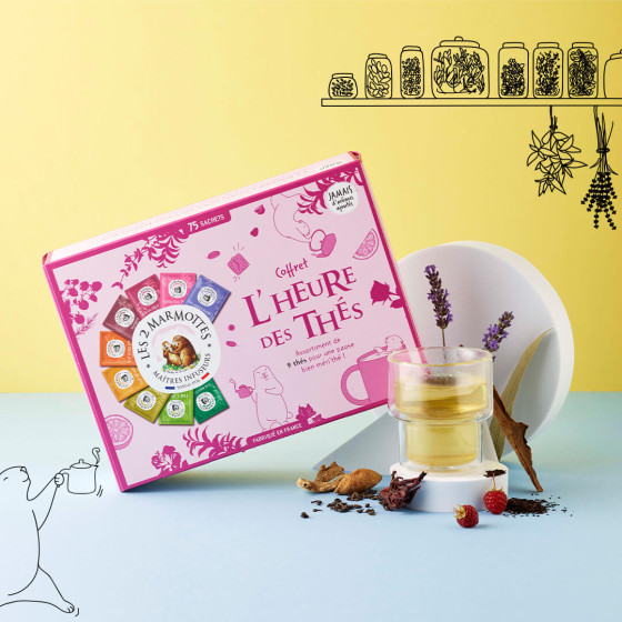 Coffret cadeau assortiment de thés bios : thés noirs, thés verts et rooibos, 9 parfums de thés différents sans arôme ajouté