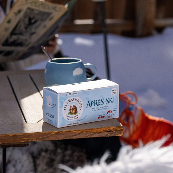 La tisane Après ski contient du thym, parfait pour l'hiver, ainsi que de l'eucalyptus et du citron