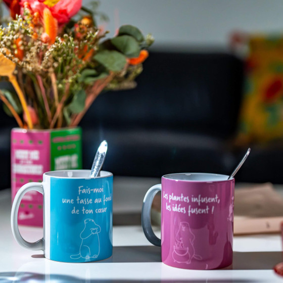 Duo de mugs bleu et rose, idée cadeau pour 2 personnes