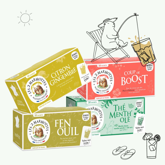 Pack de 4 tisanes et thés sans arômes ajoutés pour boire au naturel tout l'été Pack de 4 tisanes et thés sans arômes ajoutés pour boire au naturel tout l'été