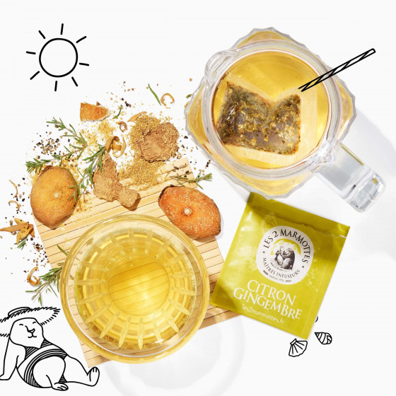 L'infusion Citron Gingembre se boit aussi froide ou glacée pour l'été L'infusion Citron Gingembre se boit aussi froide ou glacée pour l'été