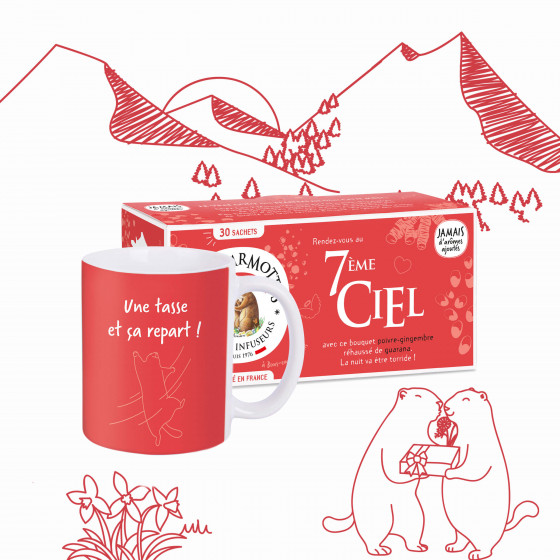 Cadeau original pour fans de thé : une tasse rouge rigolote avec la tisane gingembre assortie