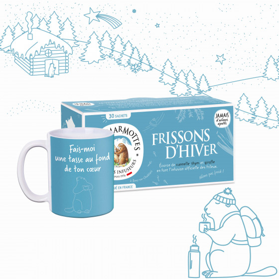 Idée cadeau : tisane aux épices Frissons d'hiver et son mug assorti Fais moi une tasse au fond de ton coeur