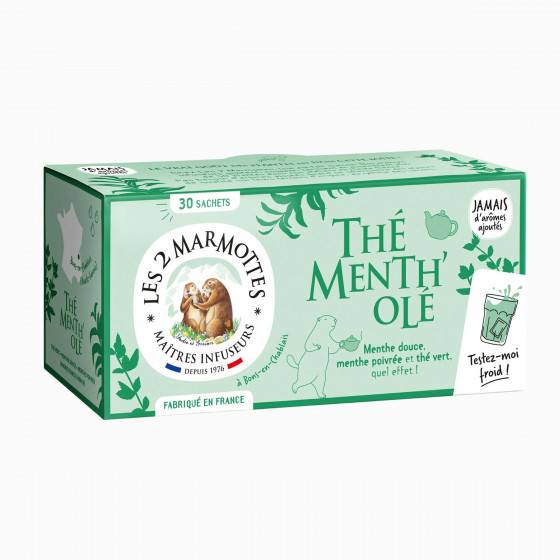 Thé vert 100% bio à la menthe  Thé vert à la menthe douce et poivrée Les 2  Marmottes