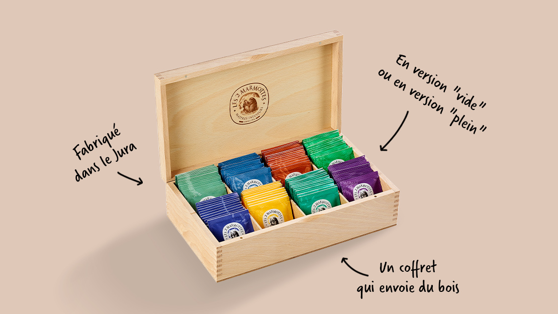 Coffret bois Les 2 Marmottes, fabriqué dans le Jura, un coffret cadeau qui envoie du bois, en version vide ou version plein