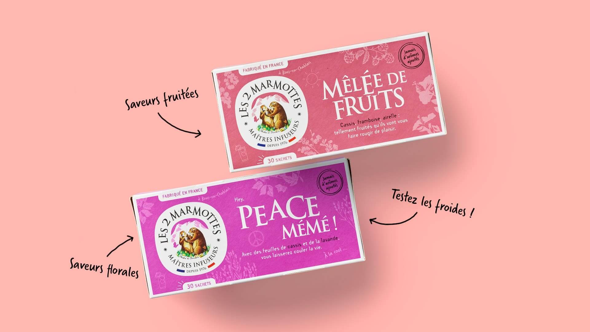 Mélée de Fruits et Peace Mémé : saveurs florales et fruitées, à tester froides