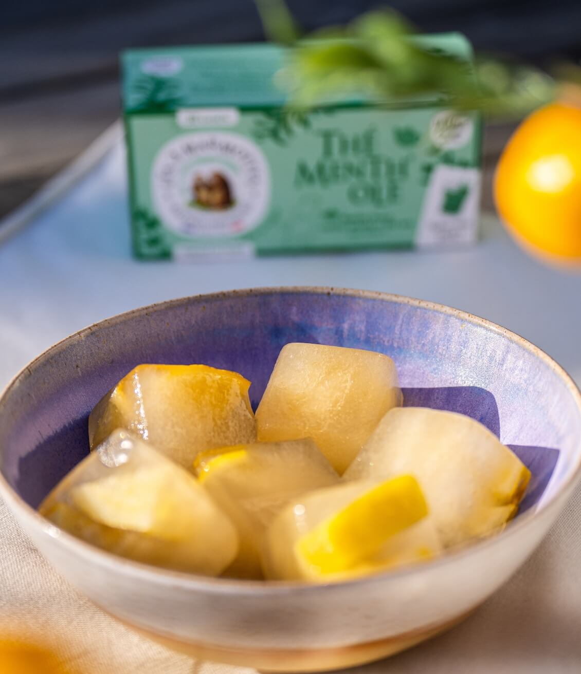 Glaçons au citron, menthe et thé vert