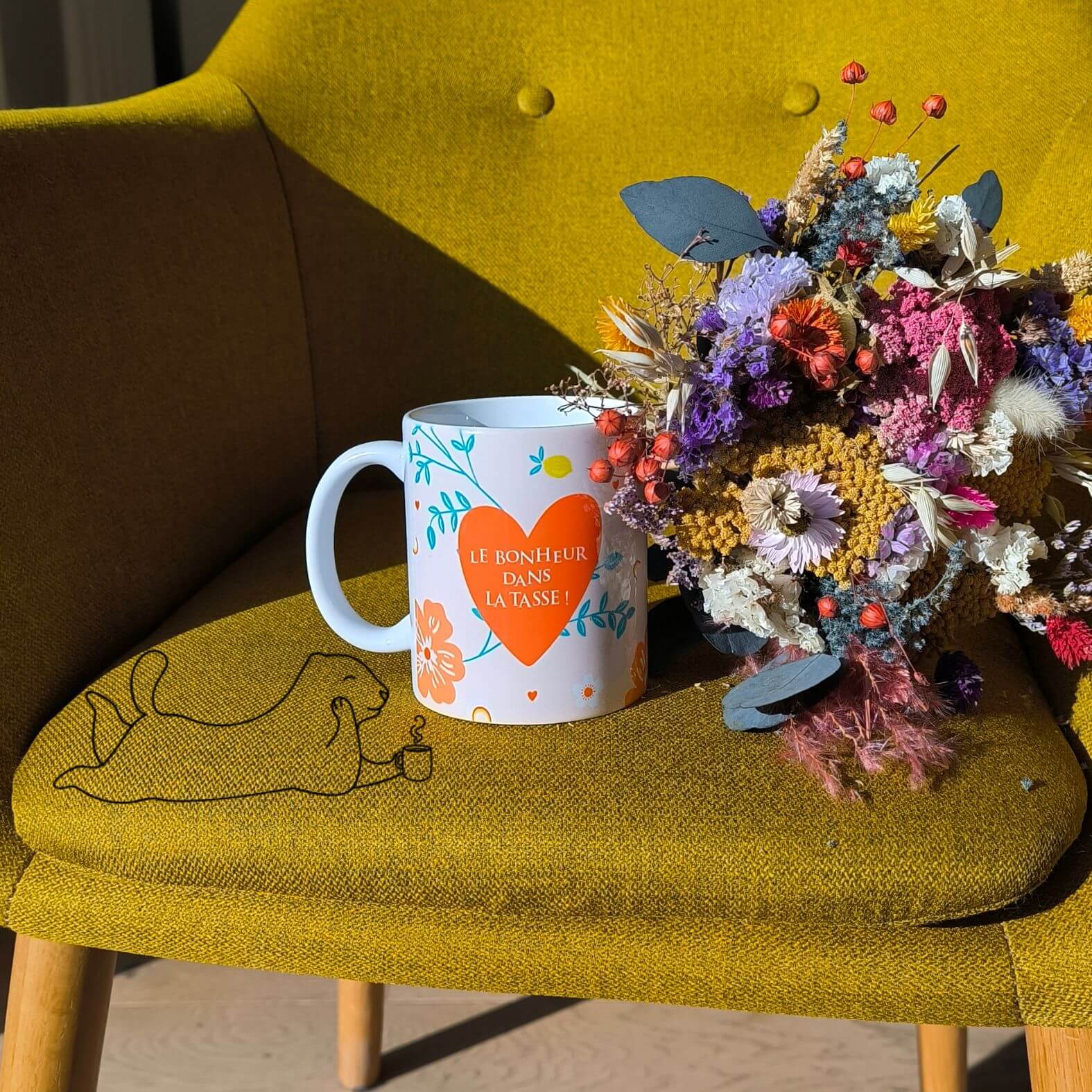 Idée cadeau pour fête des mères : mug avec citation rigolote et un coeur